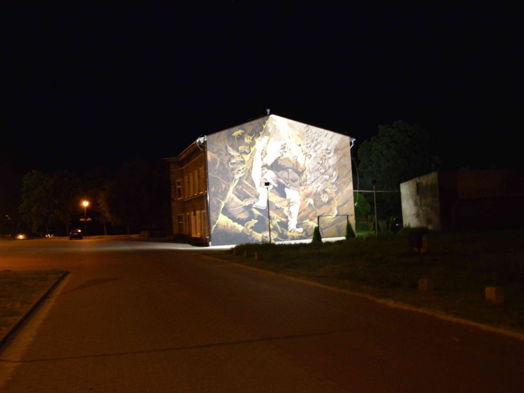 Nocne zdjęcia kruszwickiego muralu. Popiel nad Gopłem robi wrażenie [FOTO+VIDEO]