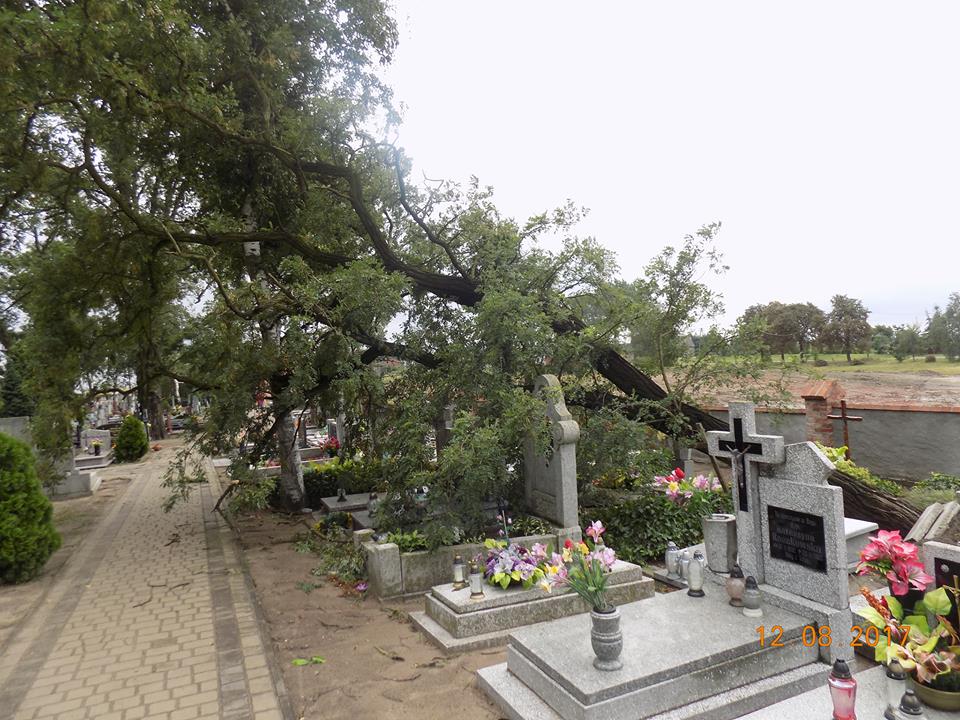 Chełmce: Wyrwane drzewa, zniszczone groby oraz dach kościoła [FOTO]