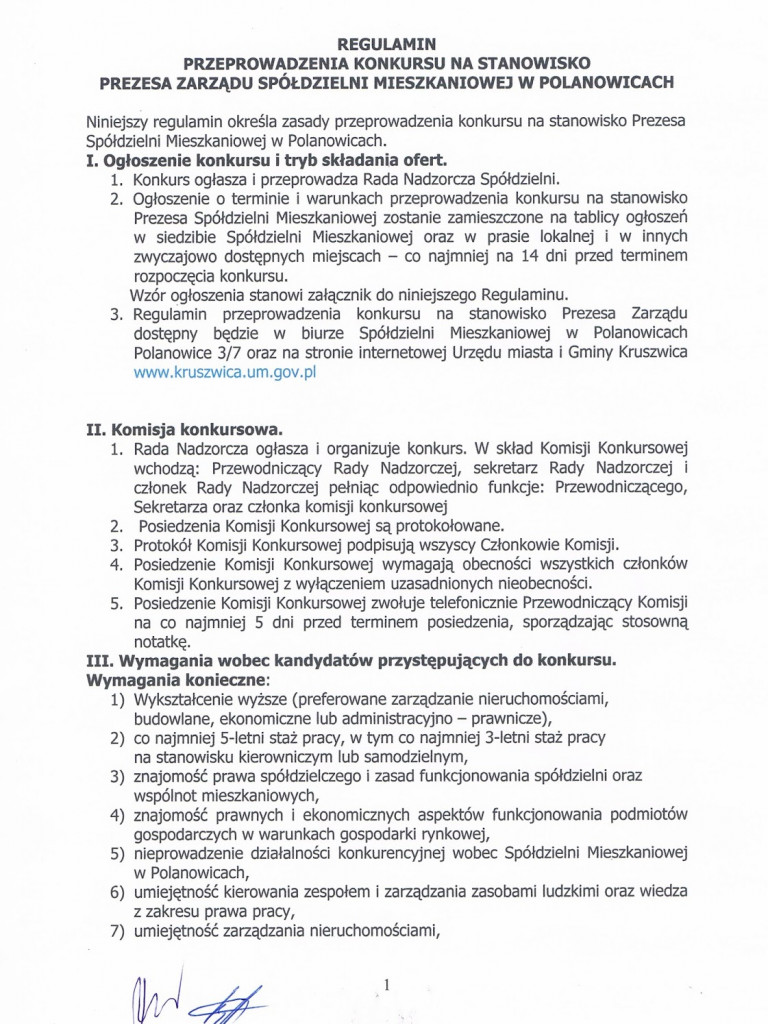 Konkurs na stanowisko Prezesa Zarządu Spółdzielni Mieszkaniowej w Polanowicach