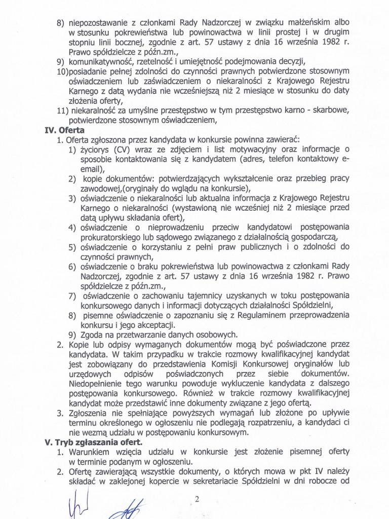 Konkurs na stanowisko Prezesa Zarządu Spółdzielni Mieszkaniowej w Polanowicach