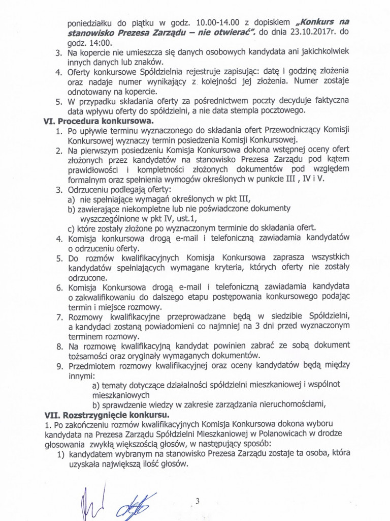 Konkurs na stanowisko Prezesa Zarządu Spółdzielni Mieszkaniowej w Polanowicach