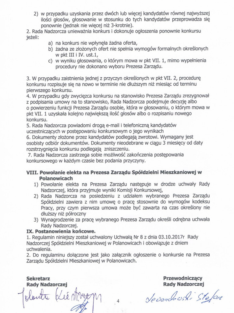 Konkurs na stanowisko Prezesa Zarządu Spółdzielni Mieszkaniowej w Polanowicach