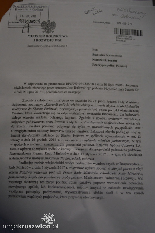 Senator Rulewski ogłosił dyżur polowy pod cukrownią