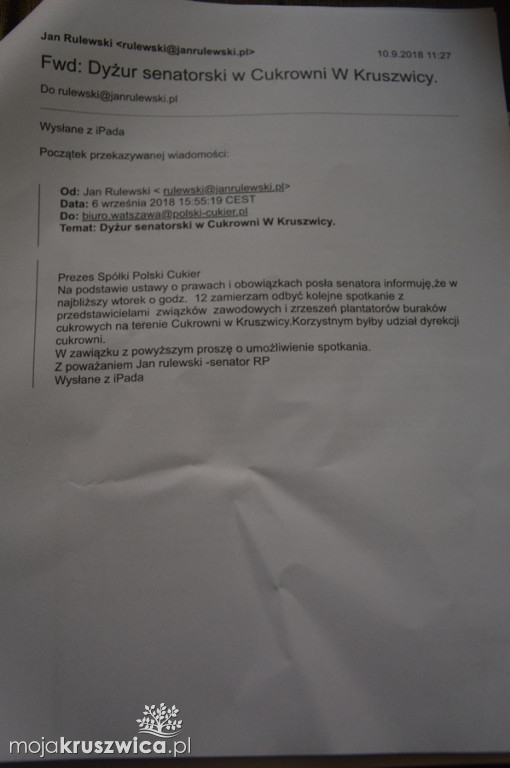 Senator Rulewski ogłosił dyżur polowy pod cukrownią