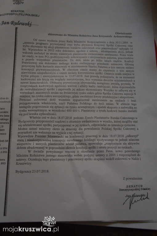 Senator Rulewski ogłosił dyżur polowy pod cukrownią