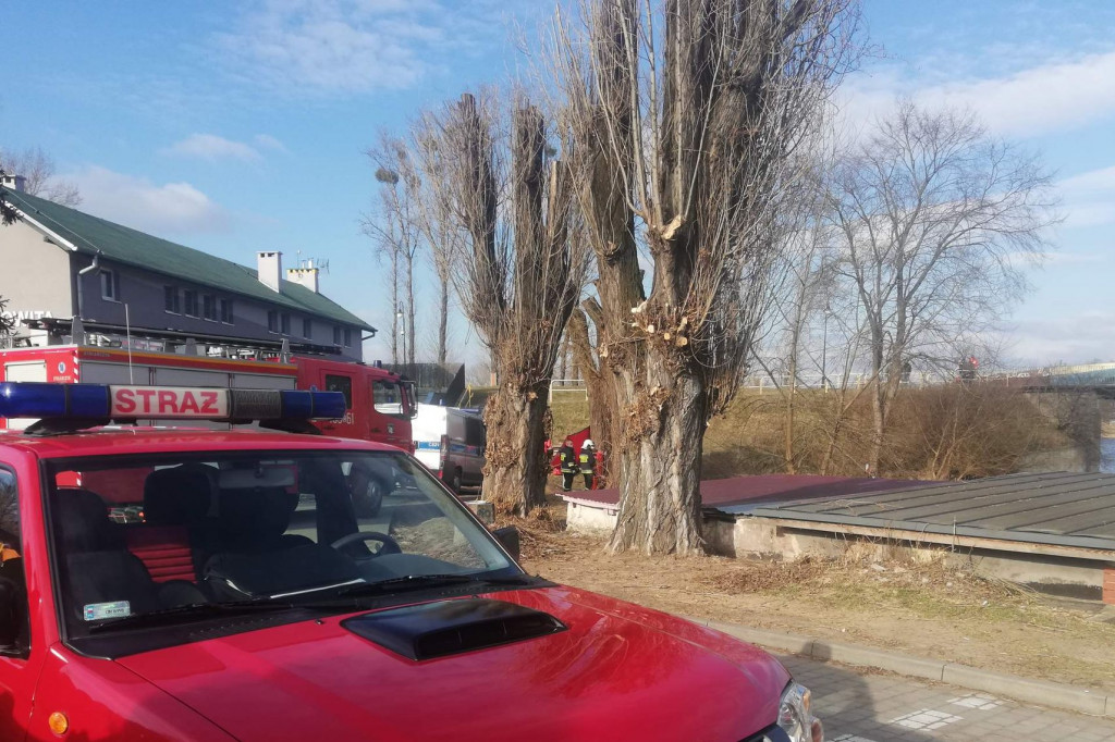 Akcja ratownicza nad brzegiem Gopła. Są strażacy, karetka pogotowia i policja