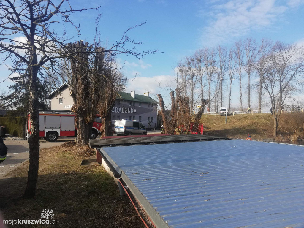 Akcja ratownicza nad brzegiem Gopła. Są strażacy, karetka pogotowia i policja