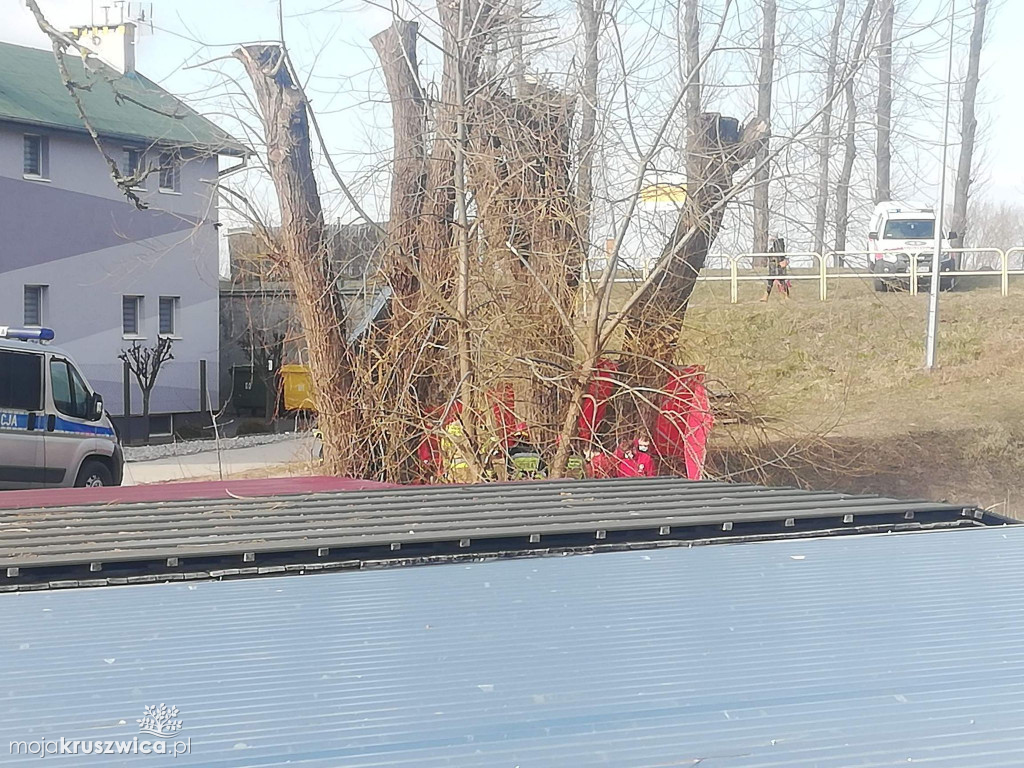 Akcja ratownicza nad brzegiem Gopła. Są strażacy, karetka pogotowia i policja