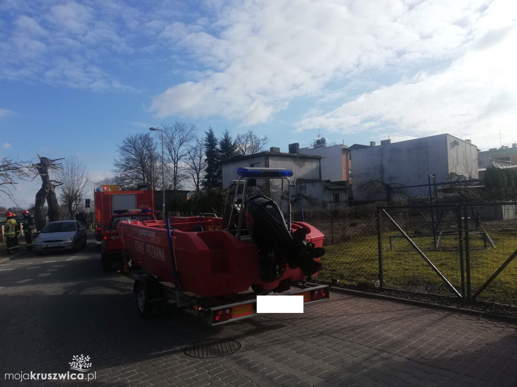 Akcja ratownicza nad brzegiem Gopła. Są strażacy, karetka pogotowia i policja