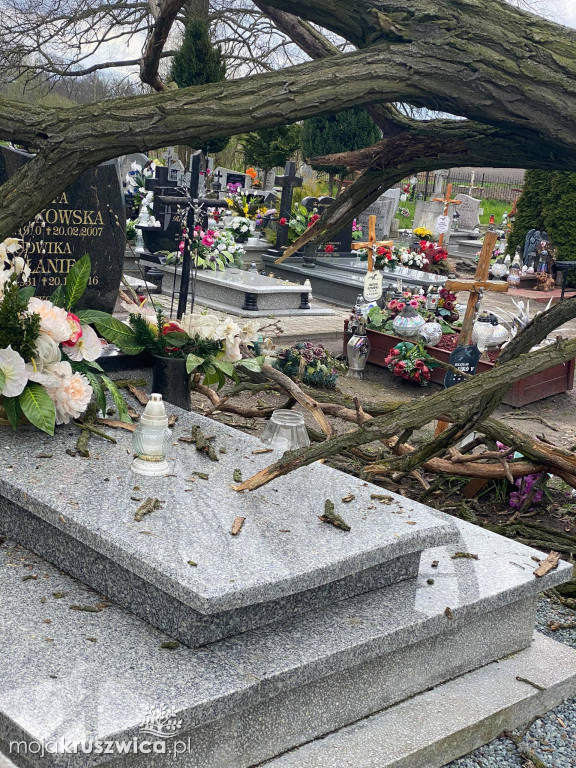 Zniszczone groby na cmentarzu w Polanowicach