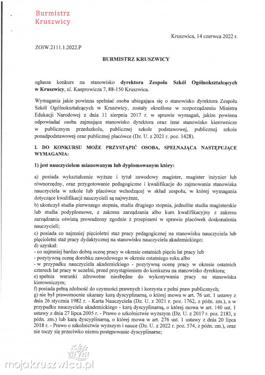 Konkursy na dyrektorów kruszwickich szkół. Dzisiaj mija termin składania ofert