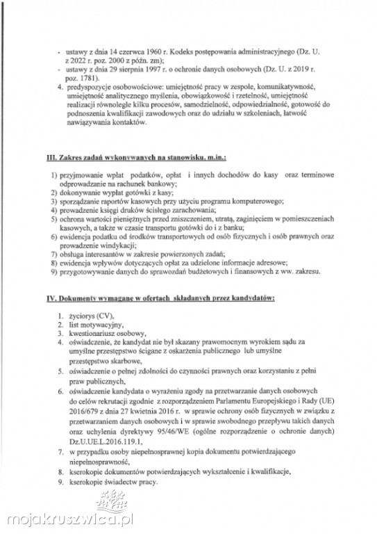 Jest oferta pracy w Urzędzie Miejskim w Kruszwicy na stanowisko referenta