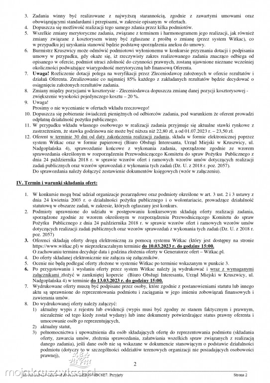 Jest zarządzenie Burmistrza Kruszwicy w sprawie otwartych konkursów ofert