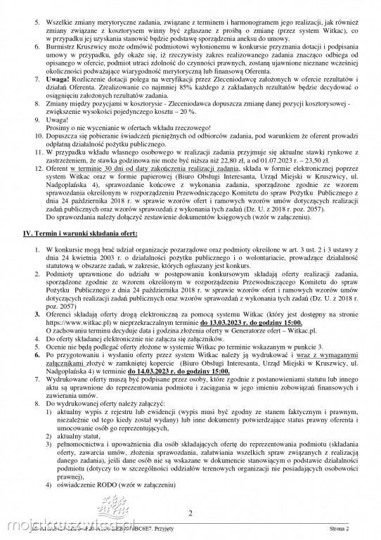 Jest zarządzenie Burmistrza Kruszwicy w sprawie otwartych konkursów ofert