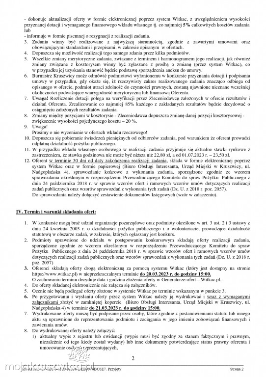 Jest zarządzenie Burmistrza Kruszwicy w sprawie otwartych konkursów ofert