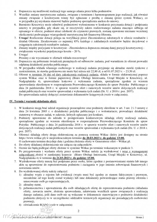 Jest zarządzenie Burmistrza Kruszwicy w sprawie otwartych konkursów ofert