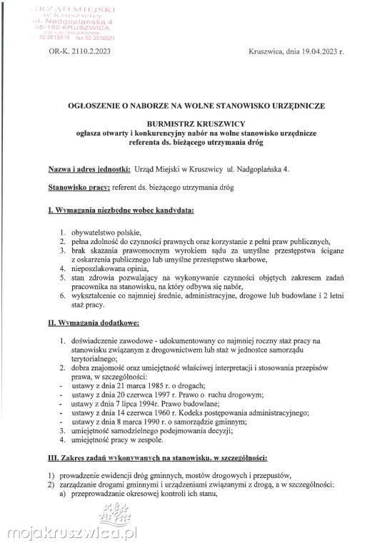 Ogłoszenia na stanowiska urzędnicze w Kruszwicy [OFERTY]