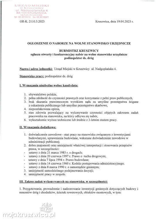 Ogłoszenia na stanowiska urzędnicze w Kruszwicy [OFERTY]