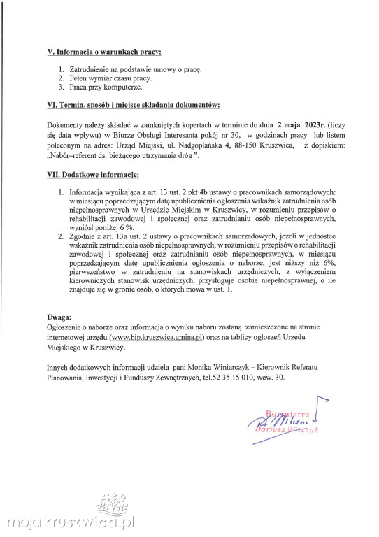Ogłoszenia na stanowiska urzędnicze w Kruszwicy [OFERTY]
