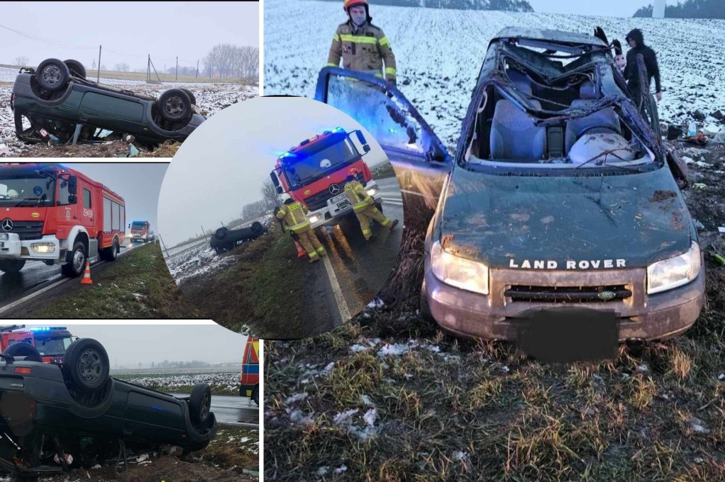 Pod Kruszwicą doszło do dachowania auta osobowego. Są poszkodowani