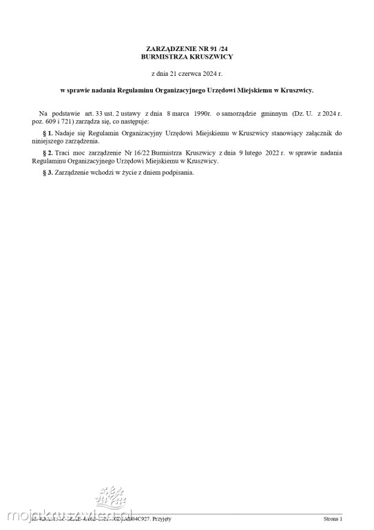 Są zmiany organizacyjne w Urzędzie Miejskim w Kruszwicy. Wydano zarządzenia