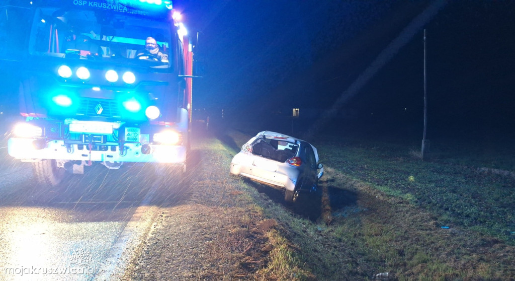 Samochód osobowy wjechał do rowu w Grodztwie – jedna osoba trafiła do szpitala