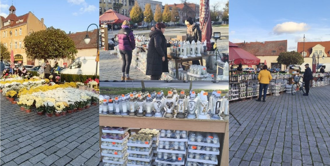 Na kruszwickim rynku trwa handel zniczami i kwiatami [FOTO]