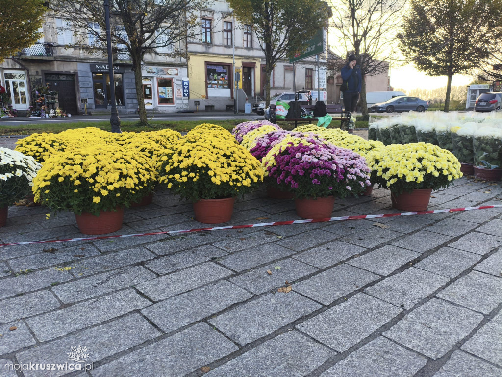Na kruszwickim rynku trwa handel zniczami i kwiatami [FOTO]