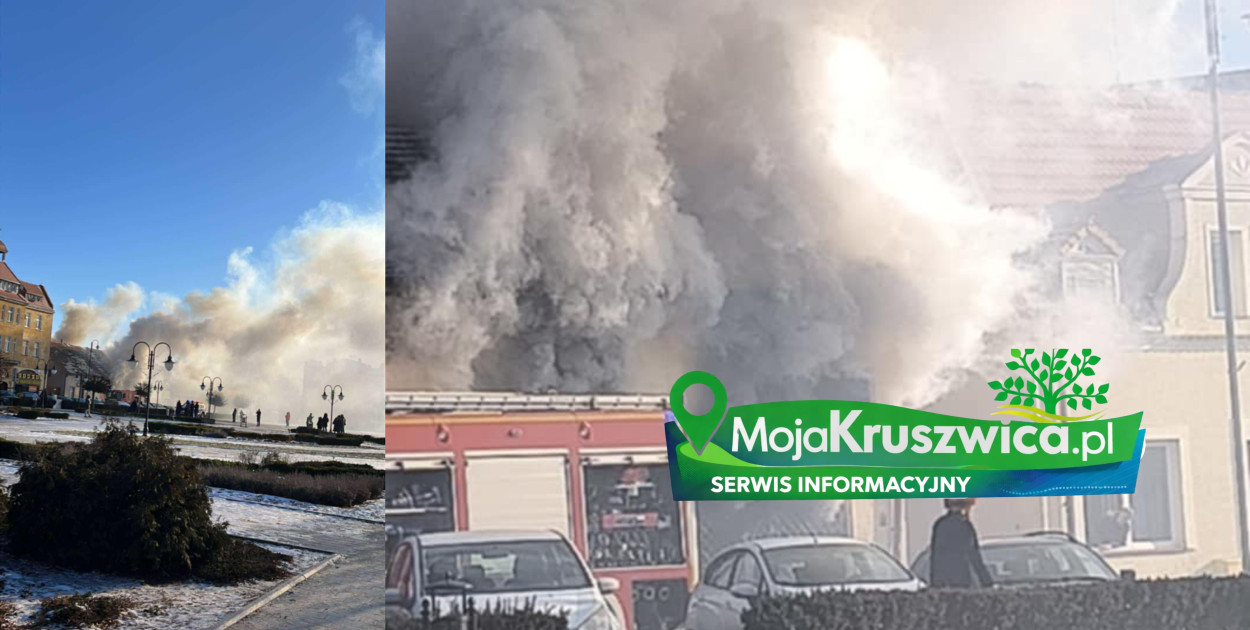 Pilne: Pożar w centrum Kruszwicy. Ogień w jednym ze sklepów [VIDEO]
