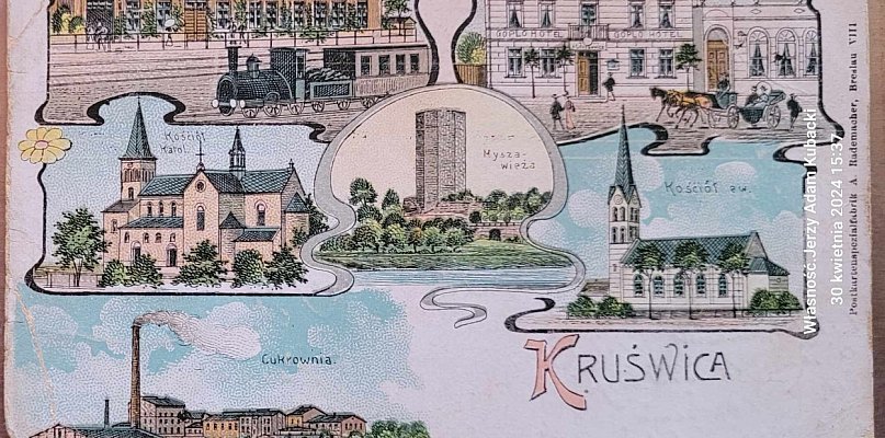 Hotel Gopło, Cukrownia, Dworzec i Mysza Wieża - na widokówce z 1899 roku - 32027