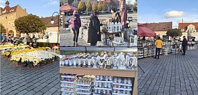 Na kruszwickim rynku trwa handel zniczami i kwiatami [F